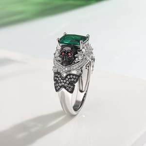 Jeulia Intricate Beauty Skull Butterfly Design <b>Emerald</b> Cut Sterling <b>Silver</b> Fashion <b>Ring</b> - Product Image 5
