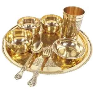 Ensemble de thali en laiton pur de qualité supérieure, vaisselle traditionnelle indienne pour la restauration indienne, disponible pour la vente en gros - Product Image 3
