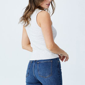 Haute qualité coton sans manches col rond dames été tricot Fitness entraînement côtelé haut débardeur - Product Image 3