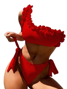 Traje de Baño de Una Pieza con Volantes TW para Mujer, Sexy, de Un Hombro, Corte Alto, Estampado Animal, Conjunto de Dos Piezas - Product Image 6