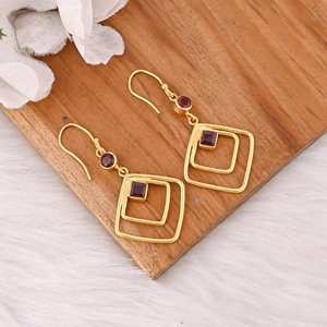 Natural Mozambique <b>Garnet</b> Gemstone <b>Earrings</b> In 925 Sterling Silver Hook <b>Earrings</b> Handmade Bezel Set Jewelry For Women & Girls - Product Image 2