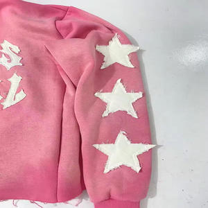 2025 Customization Hoodie100%Cotton Fleece Cropped Distressed Patch <b>Applique</b> Embroidered Acid Washed SunFaded Hoodies for Unisex - Product Image 6