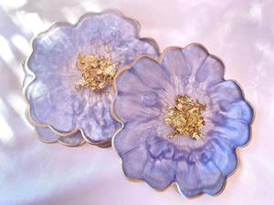 Sous-verre en résine au design unique, aspect marbre, résine artisanale avec placage or sur le bord, sous-verre pour café et thé - Product Image 4