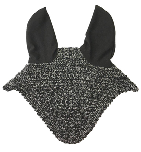 Cache-oreilles en crochet noir et gris pour chevaux, faits à la main, pour l'équitation, l'entraînement, les concours, classiques, doux et rembourrés - Product Image 1