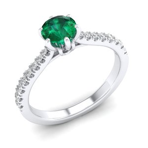 Anillo Minimalista REYES de Plata de Ley 925 con Gema de Esmeralda Redonda de 0.5 Ct, Certificado GRA, Anillos Delicados con Moissanita - Product Image 2