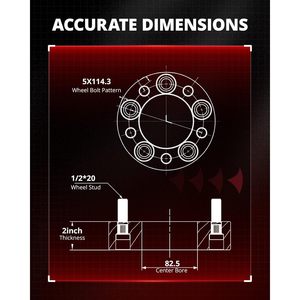 Vypart – Adaptateurs d'entretoises de roue 5x4.5 (2 pouces) à centrage sur les écrous, 50 mm, alésage de moyeu 82.5, 1/2 X20, en alliage/aluminium durable, lot de 4 - Product Image 2