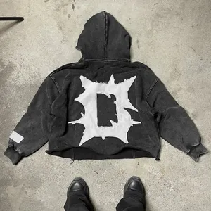 Nouveaux sweats à capuche brodés en détresse pull imprimé personnalisé 500gsm sweats à capuche 100% coton sweats à capuche respirants - Product Image 1