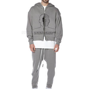 Ensembles d'hiver personnalisés en coton léger brodé pour hommes, style streetwear, à capuche, motif uni, les plus vendus - Product Image 2