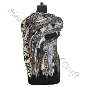 Sari en soie recyclée 15 bandes écharpes faites à la main de concepteur étole châles SC660 soie fine en gros recyclé Vintage Sari femme écharpe - Product Image 5