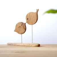 Figurines d'oiseaux en bois faites à la main ensemble de 3 sculptures d'animaux décoratifs ornements d'oiseaux en bois rustiques pièce maîtresse en bois minimaliste