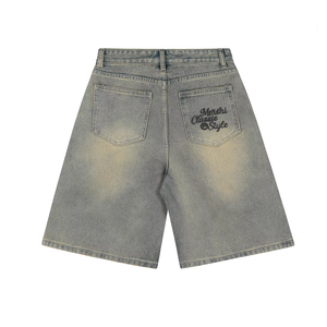 2025 Wholesale Factory Mens Casual <b>Knee</b> Washed Distressed Denim Shorts Mid Waist Straight Loose Fit Breathable Quick Dry - Product Image 4