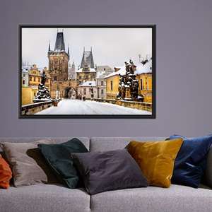 Printed Canvas: Prague Bridge Landscape Wall Decor, Unique Gift,1P:Black <b>Framed</b> - Product Image 1