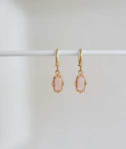 Rose Quartz Charm <b>Huggie</b> <b>Hoop</b> 925 <b>Silver</b> Gold Plated Earrings Vintage Style Earrings Gift for Her Quartz Earrings - Product Image 4