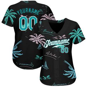 Maillot de baseball authentique de palmiers d'Hawaï avec motif 3D noir et blanc sarcelle personnalisé - Product Image 6