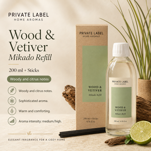 Private Label Wood & Vetiver <b>Reed</b> <b>Diffuser</b> Refill 200ml OEM | Mikado Refill with Sticks | Spain EU - Product Image 2