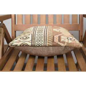 Almohada de lana de retazos Kilim Beige de 14x14 pulgadas de lujo, almohada rústica con estampado Floral y Vintage para ropa de cama tejida con seda - Product Image 5