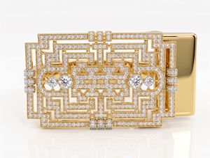 Luxury Art Deco Diamond Belt Buckle Gold Plated Geometric <b>Labyrinth</b> Men's High End <b>Jewelry</b> Natural and Lab Grown Diamonds - Product Image 1