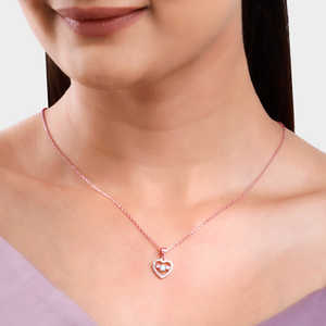 Colgante de corazón de amor de oro rosa con cadena de eslabones 14K/18K chapado en rodio de oro estilo moderno y clásico con circón y piedra de diamante - Product Image 2