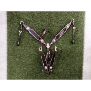 Ensemble de têtière et de collier de poitrine en cuir véritable 100% fait main de qualité supérieure, style western, fabricant en gros - Product Image 1