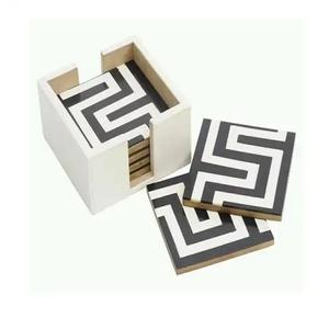 Ensemble de sous-verres décoratifs en marbre pour cuisine créative avec support en bois Tapis et tampons en pierre - Product Image 4