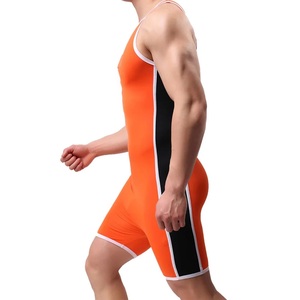 Combinaison de lutte en tricot interlock contrastée orange et noir pour les combats en direct - Product Image 4
