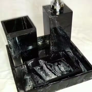 Ensemble de salle de bain contemporain en résine de luxe accessoires de vanité faits à la main porte-savon porte-brosse à dents plateau de gobelet décor élégant et élégant - Product Image 2