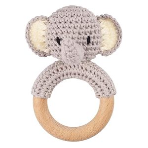 Conejito de Pascua de ganchillo hecho a mano, juguete sonajero de madera para bebé, Animal de peluche orgánico para recién nacido por consignadores indios - Product Image 3