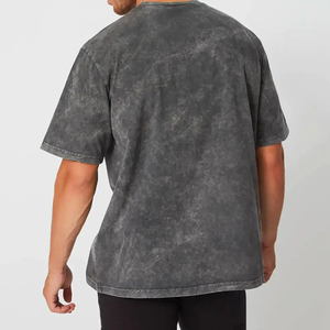 <b>Men's</b> Oversized <b>Tie</b>-Dye Short Sleeve AcidWashT-Shirt 100% Cotton O-Neck Casual Jersey Fit Solid Color <b>Black</b> Pants White Sneaker - Product Image 4