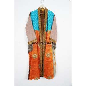 Handmade Luxury Elegant Women's Patchwork <b>Silk</b> Autumn <b>Kimono</b> Robe V-Neck Drawstring Closure Full-Length Long Sleeves Breathable - Product Image 4