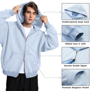 2025 High Quality <b>Zipper</b> <b>sweatshirts</b> No Drawstring Hoodie Custom 450g Heavyweight Plain Oversized Fleece Cotton Men's Hoodies - Product Image 4