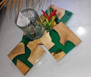 Sous-verres en bois et résine de style bohème, écologiques, fabriqués à la main, design personnalisable, pour la décoration du salon, vente en gros - Product Image 3