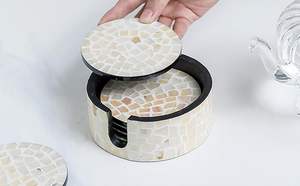 ที่รองแก้วเรซินอีพ็อกซี่ฝังมุกแม่ชุดถ้วยชาและกาแฟจำนวนมากจานรองแก้วเรซิ่นที่มีจำหน่าย - Product Image 3