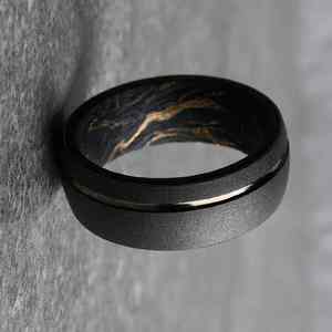 Dernière bague en acier damas 6mm 8mm anneaux de mariage damas gravés avec manchon en bois de cerf incrusté pour cadeau de Noël, bague de chasse - Product Image 2
