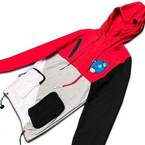 <b>Men</b> Winter Patchwork Tracksuit Multiple Pocket Red <b>Grey</b> Black White Panels <b>Hoodie</b> Bear Embroidery Matching Jogger Pants - Product Image 3