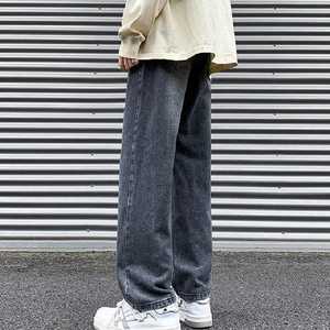 <b>Men's</b> <b>Elastic</b> Waist Spring Breathable Solid Button <b>Jeans</b> Straight Loose Pants with Comfortable Fit - Product Image 3