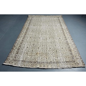 พรมวินเทจขนาด 5.5x8.3 ฟุต พรมตุรกีขนาดใหญ่ พรมลายทางสีเบจน้ำตาล - Product Image 1