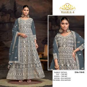 Thanh lịch nặng Twill <span class=keywords><strong>Net</strong></span> <span class=keywords><strong>anarkali</strong></span> ăn mặc với đa chủ đề thêu và đầy đủ backsize thêu cho những dịp đặc biệt - Product Image 4