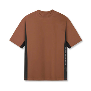 เสื้อยืดโอเวอร์ไซส์สีน้ำตาลสำหรับผู้ชาย ทรงหลวม แขนสั้น แฟชั่นสไตล์คนเมือง ผ้าฝ้ายถัก รับสกรีนโลโก้ เสื้อสตรีทแวร์ - Product Image 2