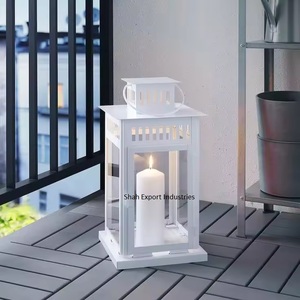 White Coated Iron & Colorful Glass <b>Candle</b> <b>Lantern</b> Handmade for Home Christmas & Garden Decor Hanging <b>Candle</b> <b>Lantern</b> - Product Image 5
