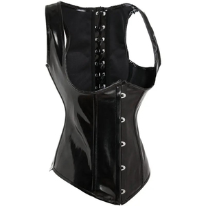 Cheap Price Vintage Sexy Bustier Burlesque Carnival Party Leather <b>Corsets</b> <b>For</b> <b>Women</b> Top Gothic Pleated Trim Leather <b>Corsets</b> - Product Image 2