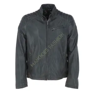 Jaqueta de motociclista de couro cinza masculina - Fornecedor verificado de roupa exterior elegante e durável para entusiastas da motocicleta