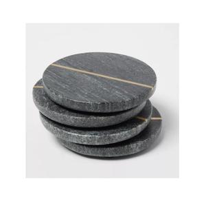 Luxurious Gray Marble Drink <b>Coasters</b> With Brass Inlay Line For Premium Modern Tabletop Styling Collection - Product Image 1