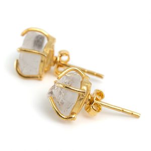 Juego de pendientes de Punta chapados en oro de cuarzo con diamantes Herkimer crudos de 8-10mm, joyería minimalista delicada hecha a mano con piedra natal para mujer - Product Image 1