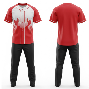 Ensemble d'uniformes de baseball professionnels pour hommes |   Maillot de sport sublimé à feuilles d'érable rouges et blanches et pantalon noir - Product Image 1
