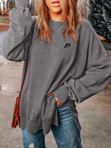 Sudadera Oversize de Cuello Redondo para Mujer, Hombros Caídos, Manga Larga, Gris, Estilo Casual, Pullover Relajado, Top Urbano, Venta al por Mayor B2B - Product Image 2
