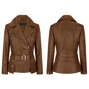 Blouson de moto en cuir d'agneau véritable pour femme, imprimé, fermeture éclair sur le devant, personnalisable, hiver, écologique, séchage rapide - Product Image 1
