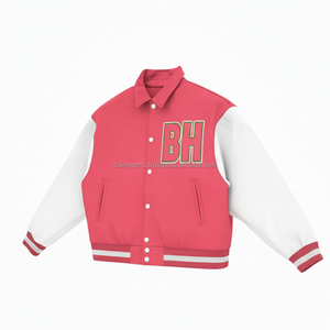 Varsity Jacket 450 GSM Tela de lana Diseño rosa y blanco Logotipo bordado personalizado Unisex Moda Prendas de abrigo Mujer Varsity Jacket - Product Image 4