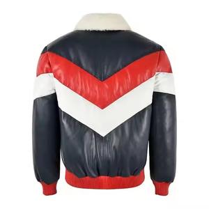 Personalizar la chaqueta de cuero de estilo Puffer para los hombres de nuevo diseño V-Bomber chaqueta de cuero de piel con cuello chaqueta de cuero Multicolor - Product Image 2