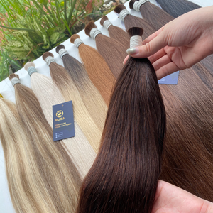 Extensions de cheveux naturels bruts en vrac 100g, à fusion, lisses vietnamiennes, super double drawn, couleur brun clair, pour usage professionnel en salon - Product Image 4
