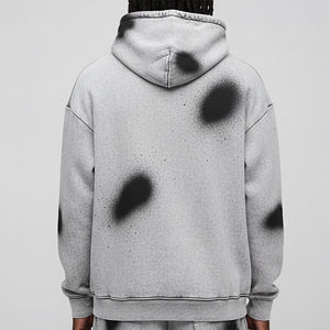 Custom Winter Embroidered Drop Shoulder Loose Fit <b>Black</b> <b>Sprayed</b> Pullover Hoodies High Quality 100% Cotton Hip Hop Style - Product Image 5